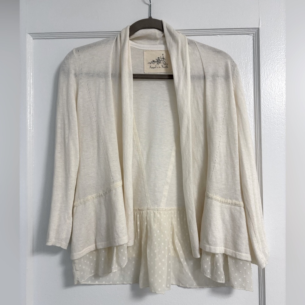 Anthropologie Angle of the North Open front Knit Cardigan Ivory size medium